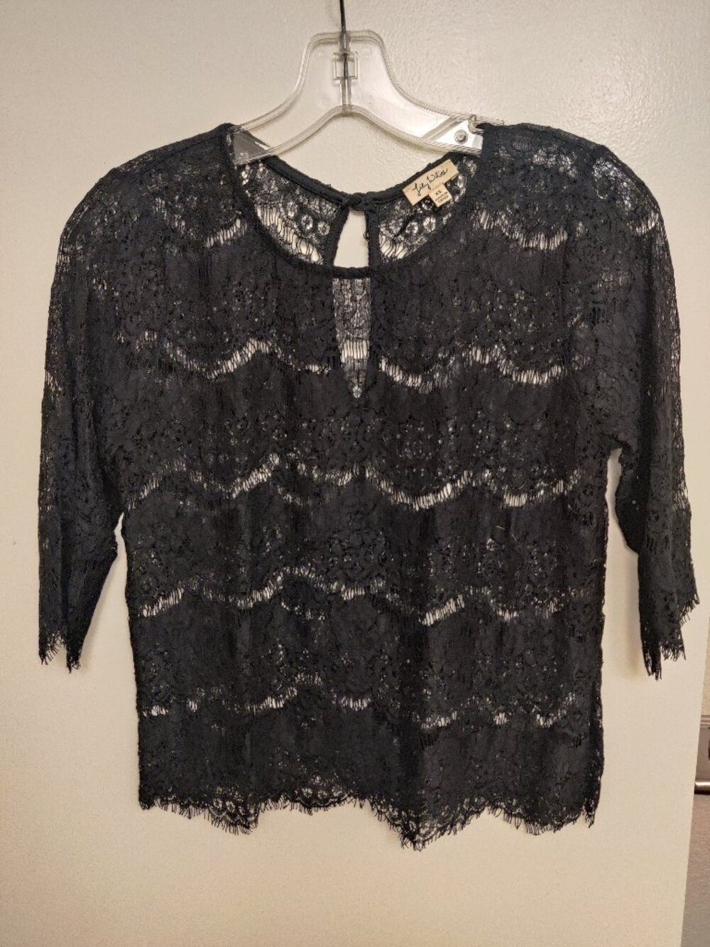 Lily White Black Lace Sheer Blouse XS